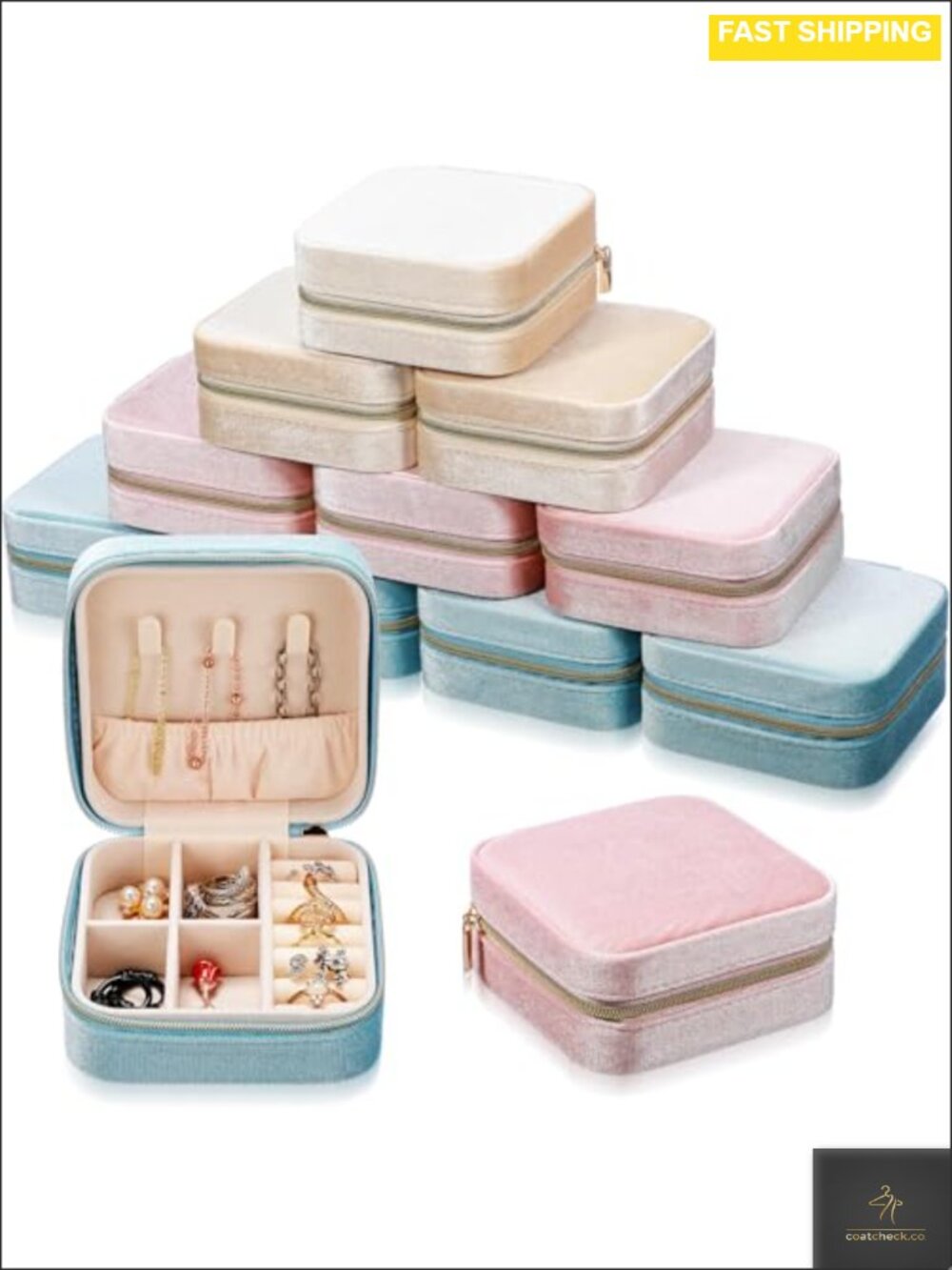 Velvet Jewelry Case Travel Organizer Set Square Zipper Portable